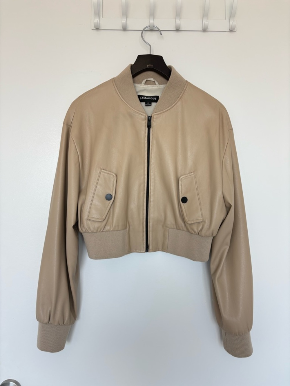 Lamarque Cream Leather Bomber Jacket